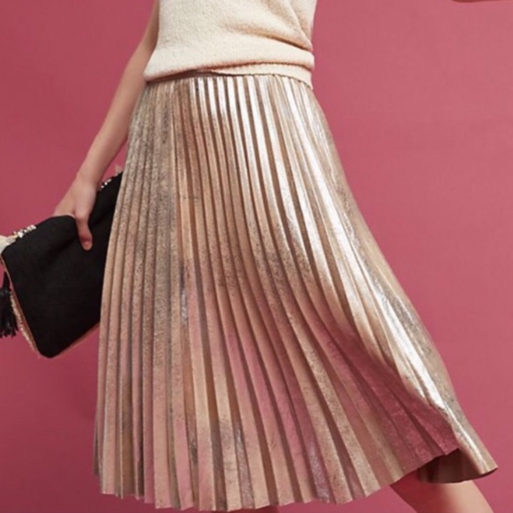 Anthropologie Maeve Metallic Rose Gold Midi Skirt